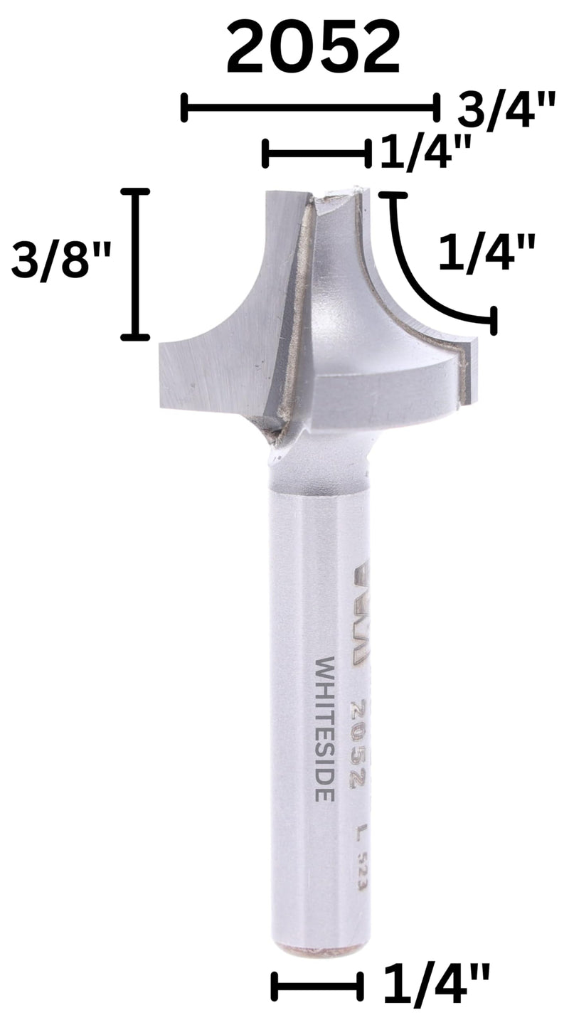 Whiteside Router Bits 2052 Plunge Round Over Bit with Plunge Point 1/4-Inch Radius, 3/4-Inch Large Diameter and 1/4-Inch Small Diameter