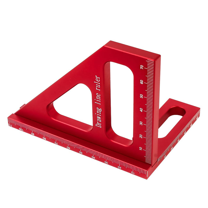 3D Multi-Angle Measuring Ruler,45/90 Degree Aluminum Alloy Woodworking Square Protractor,Drawing Line Ruler, Miter Triangle Ruler High Precision Layout Measuring Tool for Engineer Carpenter,R Red(Metric)