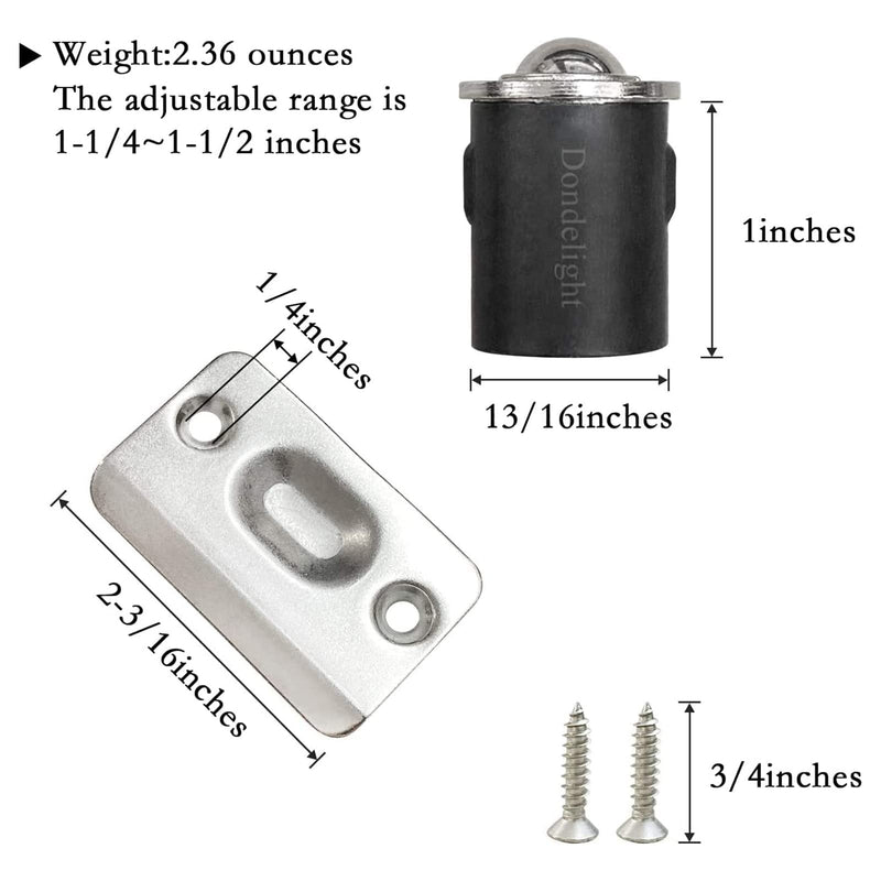 Door Ball Catch, Drive in Ball Catches for Interior Doors, 13/16 Inch x 1 Inch Closet Door Ball Catch Hardware, Door Tension Adjustable (2 Pack, Self-Embed Silver) 2 Pack Satin Nickel