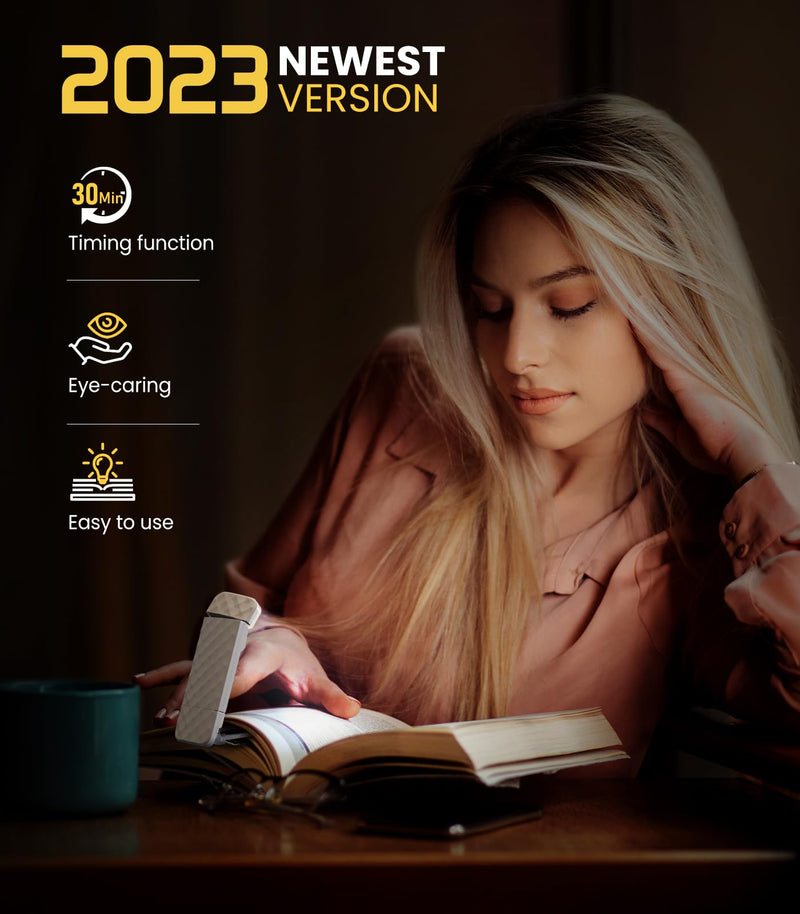 USB Rechargeable Book Light, Clip-on LED Bookmark Reading Light in Bed, 3 Amber Colors & 5 Brightness, Long Lasting, Perfect Gifts Stocking Stuffers for Book Lovers, Adults, Kids White