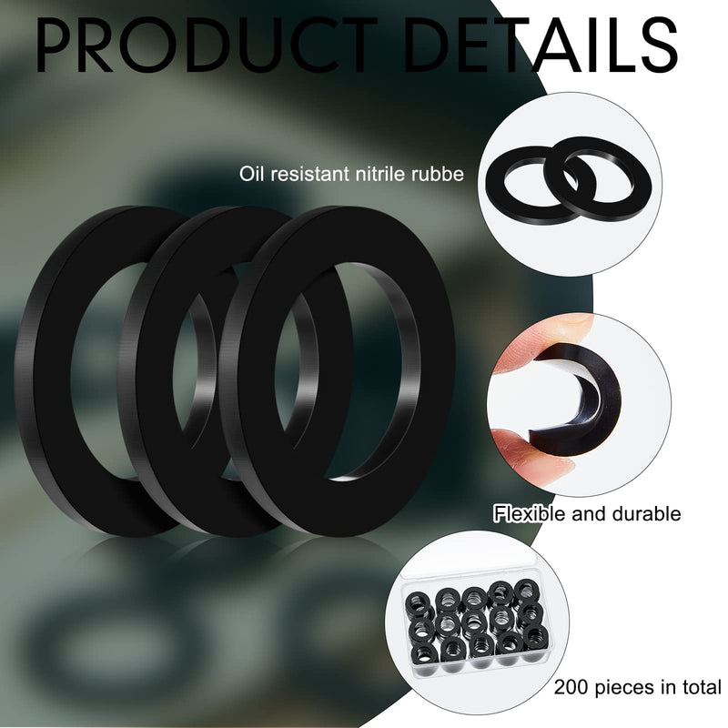 Pangda 200 Pack Thick Rubber Washers 1 1/4" OD x 3/4" ID x 1/8" Thickness Rubber Bushing Black Flat EPDM Spacer for Metal Water Hose Bolts Gaskets Mounting Machinery Industry Robotics Drones
