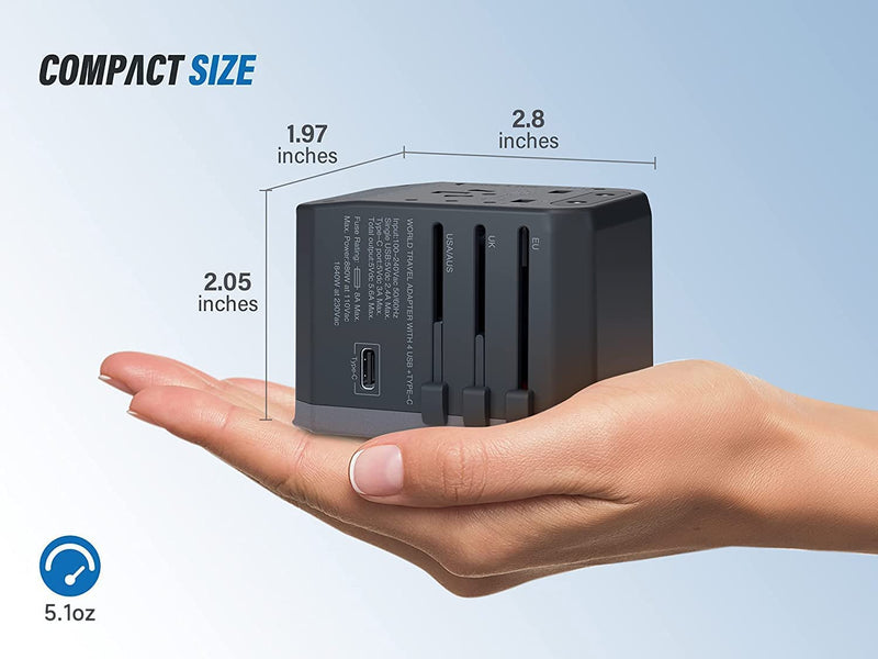 EPICKA Universal Travel Adapter One International Wall Charger AC Plug Adaptor with 5.6A Smart Power and 3.0A USB Type-C for USA EU UK AUS (TA-105, Grey) 1