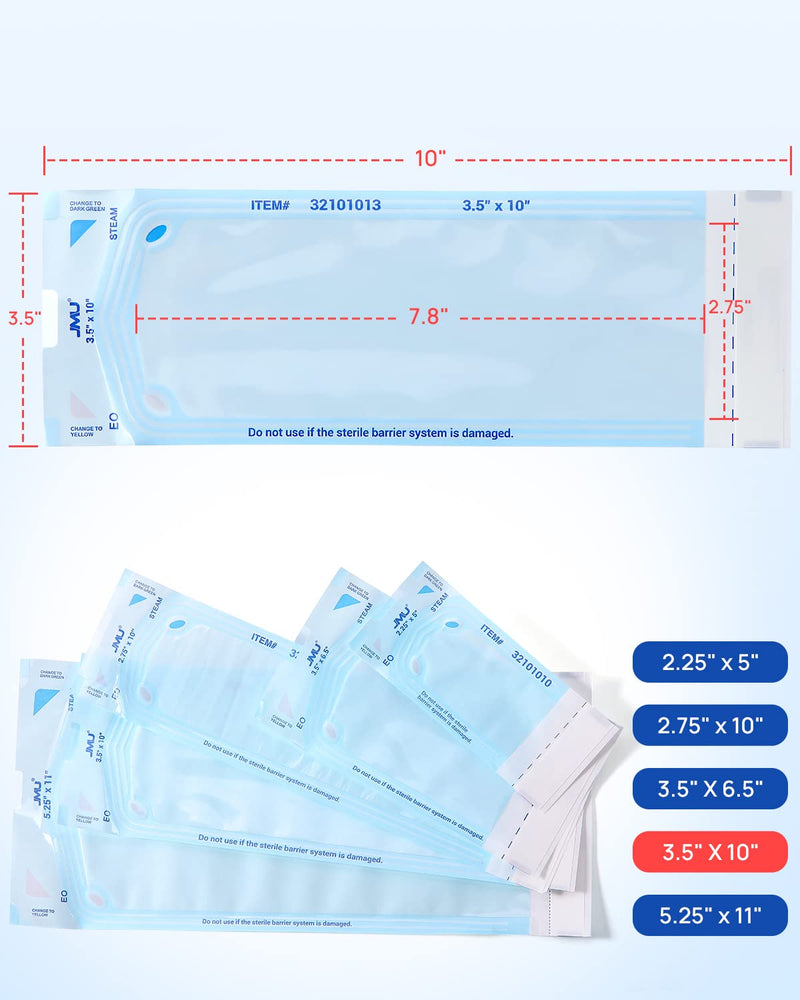 JMU Self Seal Sterilization Pouches 3.5" x 10", Sterilization Bags 200 per Box 3.5" x 10"