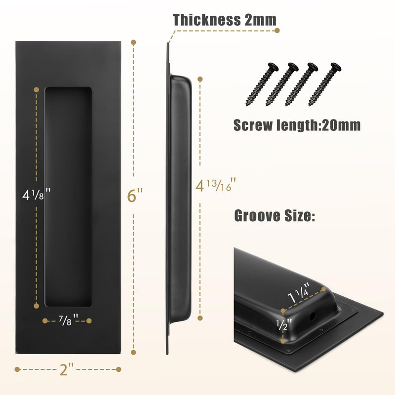 HBL' Pocket Door Hardware Set – 2 Recessed Flush Finger Pulls & 1 Edge Pull, Made of 304 Stainless Steel, Template Included, Black. ‎1 Pack Recessed Pull Handle + Edge Handles