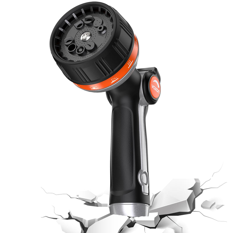 VOXON Hose Nozzle Heavy Duty 10 Spray Patterns - Metal Garden Water Hose Sprayer with Thumb Flow Control | On Off Valve, High Pressure Nozzle Sprayer for Lawn & Plant Watering, Car & Pet Washing With Replacement Seal Gaskets Black
