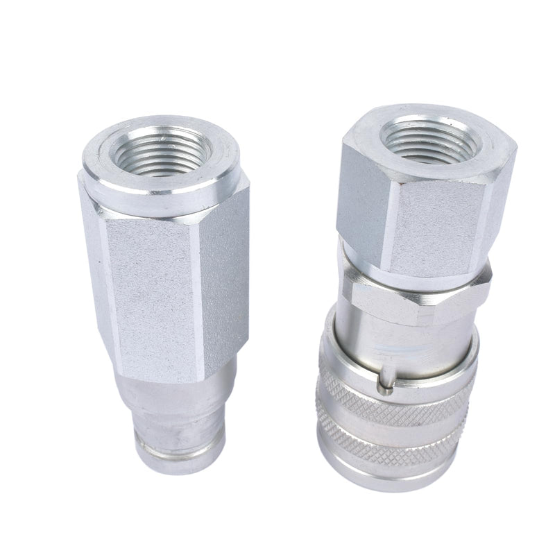 GELUOXI 3/8" Flat Face Hydraulic Quick Connect Coupler Coupling Set w/Dust Caps, 3/8" Body 3/8" NPT Thread