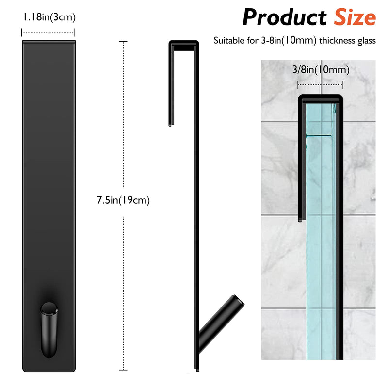 Shower Door Hooks(7.5 Inch),Extended Over Door Hooks for Bathroom Frameless Glass Shower Door,Stainless Steel Towel Hooks,Heavy Duty Rack Hooks for Robe,Towel-2 Pack-Black Black 7.5IN-2 Pack