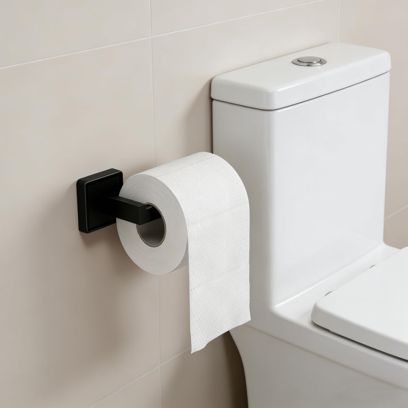 5-Piece Bathroom Hardware Set, Modern Square Black SUS304 Stainless Steel Wall Mounted Accessories for Bathroom & Toilet, Includes Towel Bar, Ring, Toilet Paper Holder and Double Hooks