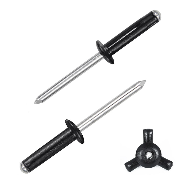 3/16" x 3/4" Tri-Fold Rivets Assortment - 60Pcs,Black Tri-fold Exploding Pop Rivets Solid Aluminum Tri Grip Rivets Bulb Style Rivets for Kayak Marine Boat 3/16"x3/4" Black