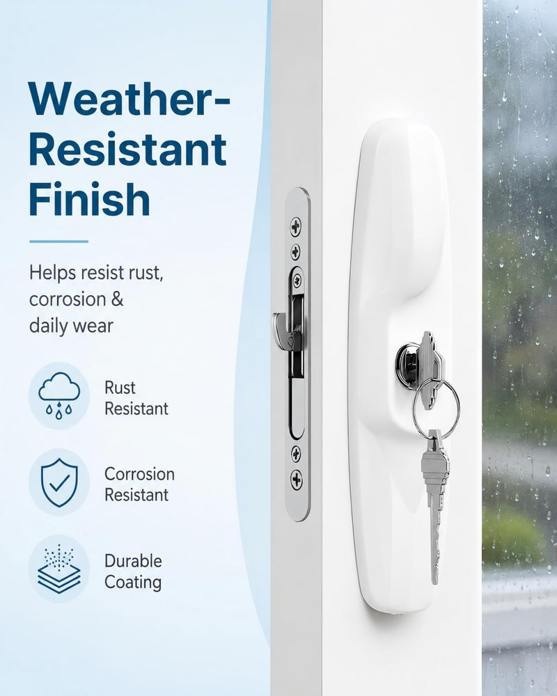 Universal Aluminum Sliding Glass Door Handle, Fits Offset & Centered 3-15/16" Hole Spacing, 1-1/2" to 2" Thick Patio Doors, Inline Replacement with Mortise Lock, Non-Handed, White with Keyed Lock with Keyed