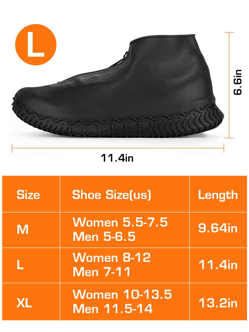 HTHOY&GOWY Shoe Covers Waterproof Silicone Rain Overshoes for Kids Men and Women L (Women 7.5-11, Men 6.5-10.5) Black