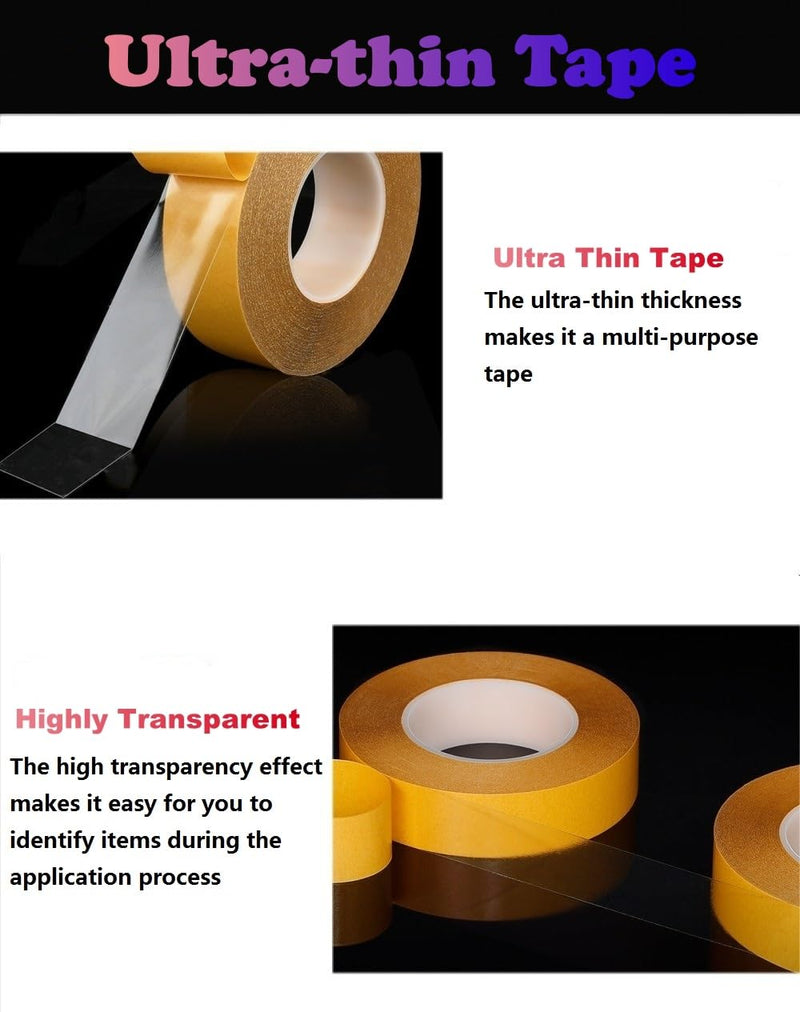 Super Thin Double Sided Adhesive Tape 1Inch x 66Feet Transparent Sticky Tape for Making DIY Crafts, Paste Photo, Scrapbook, Gift Wrap, Rug Fixed, Woodworker, Fashion Clothing, Wall Decor, Cat Training 1 Inch x 66 Feet