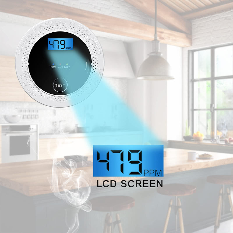 Smoke and Carbon Monoxide Detector Powered by Battery with Digital Display, Dual Alarm Sensor of Smoke and CO,Easy to Install 1 Pack
