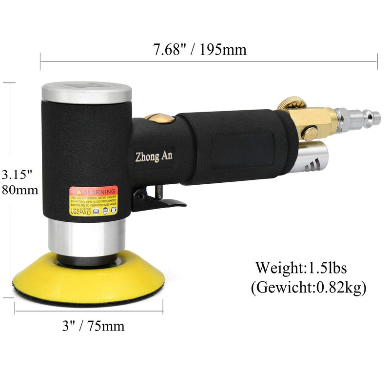 2 3-inch Mini Orbital Sander da sander Air Dual Action Sander Air Polisher Super Smooth and Swirl Freely for Auto Body Work (BLACK) Black