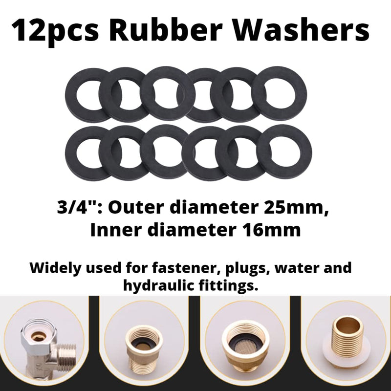 12pcs Washer Ring Shower Rubber O Ring Washer Seals Gasket Faucet Water Pipe Replacement (3/4") 3/4"