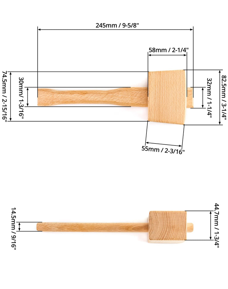 QWORK Wooden Mallet, 9.5" Manual Ice Hammer Mallet Beech Solid Carpenter Wood Hammer Woodworking Hand Tool 1 Pack