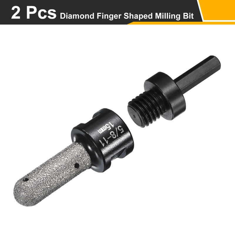 HARFINGTON 4pcs Diamond Finger Shaped Milling Bit 15mm 2 Holes with 5/8"-11 Thread with Conversion for Enlarging Shaping Milling Existing Holes on Marble Countertop, Black 4