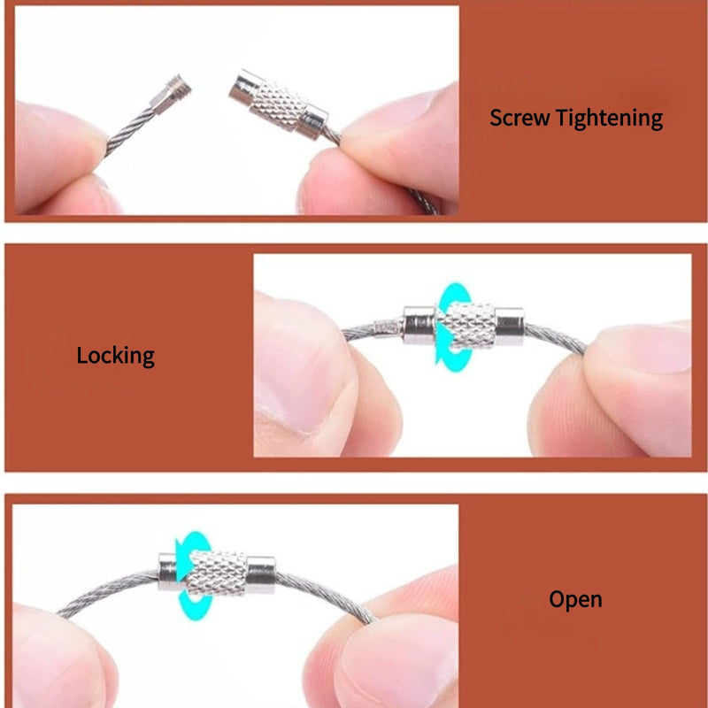 20pcs 4.5cm / 1.8inch Wire Keychain Cable Stainless Steel Wire Key Chain Ring Holder Metal Cable Wire Lanyard with Screw Locking Heavy Duty Luggage Tag Keeper for Outdoors Hanging Silver