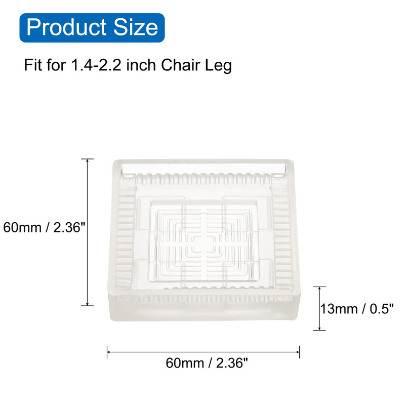 uxcell 8pcs 3x3 in Rubber Furniture Caster Cups Square Chair Leg Floor Protectors Non-Slip Furniture Pads Grips Stoppers for Hardwood Floors, Transparent (Fit 1.4-2.2 Inch Chair Leg) 1.4 - 2.2 Inch
