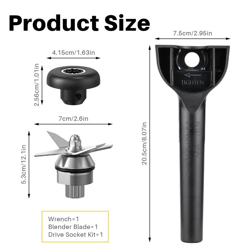 Blade Replacement Parts for Vitamix, Blender Wet Blade Replacement Assembly with Wrench and Drive Socket Replacement Compatible With Vitamix 64oz and 32oz Container Kit-3