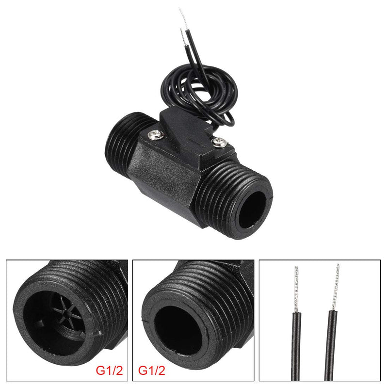 uxcell G1/2 Hall Effect Liquid Water Flow Sensor Switch Flowmeter Counter 1-25L/min Black