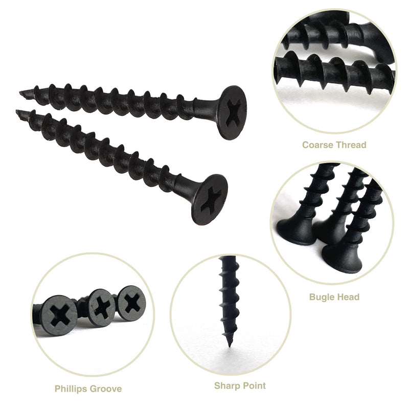 #7x1-1/2 Drywall Screws Coarse Thread Bugle Head Black Phosphate for Drywall, Wood and Furniture 100PCS #7x1-1/2"