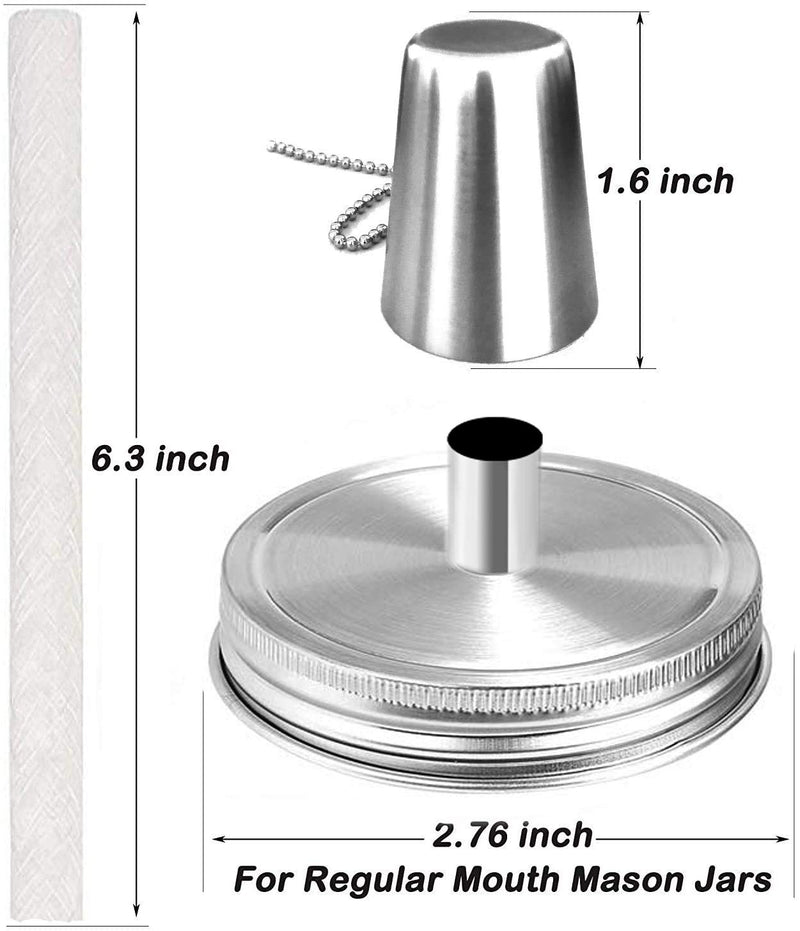 Mason Jar Tabletop Torch Kits,4 Pack Longlife Fiberglass Wicks,Stainless Steel Mason Jar Lids Caps Included,Outdoor Deck Oil Lamp Torch