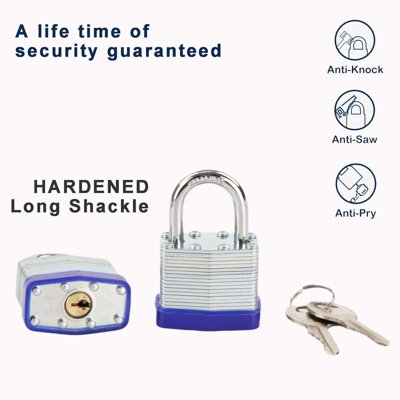 SEPOX® Trinity Keyed-Alike Padlocks Outdoor, Reinforced Laminated Steel Body Heavy-Duty 1-9/16" 40MM, Uncuttable Standard Shackle, 3-Pcs-Pack, 6-Pcs Same Keys, for Gym Locker,Toolbox, Shed, Storage 3pcs