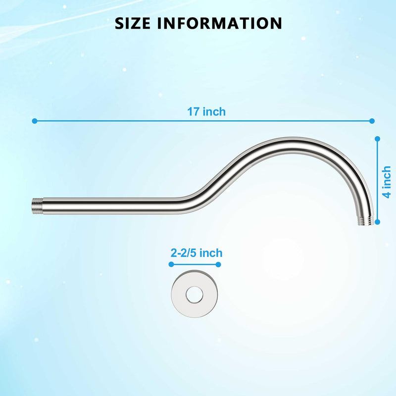 Lordear Shower Extension Arm Solid Brushed Nickel T304 Stainless Steel 17 Inch Extension Shower Arm with Flange Shower Head Pipe For Rain Shower Heads