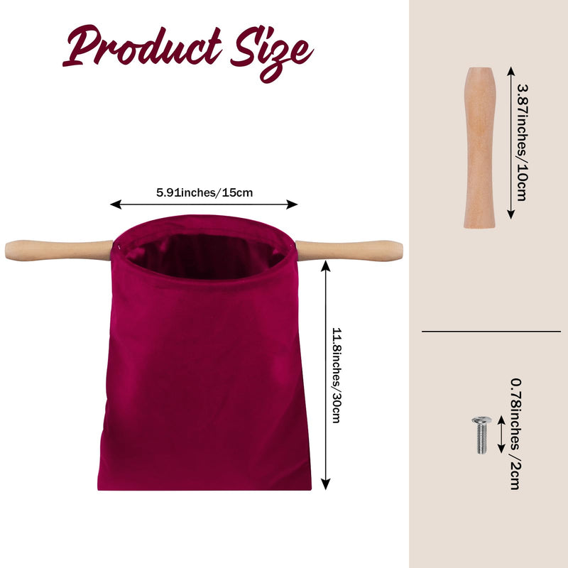 Duuzaoh Church Offering Bags with Removable Wooden Handles, Christian Gifts for Women & Men,Religious Tithe Collection Pouch for Church Services, Communion, Donations(Rose Red 11.8 * 5.7 inch) Rose Red