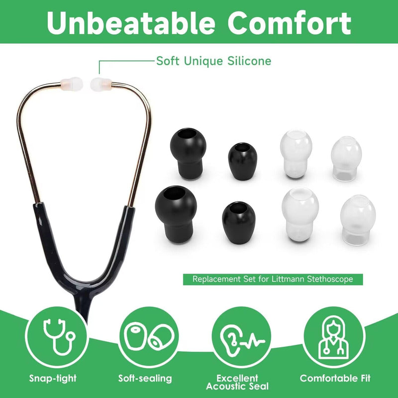 4 Pairs 3 Sizes(L,M,S) Littmann Stethoscope Replacement Ear Tip Piece, 6Pcs Littmann Stethoscope Accessories Spare Parts Soft Earplug Earbud Large Small Middle, 2Pcs MDF ADC Stethoscope Ear Cover Bud