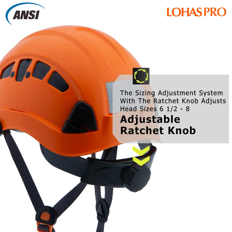 Hard Hats Construction Safety Helmet ANSI Z89.1 Approved OSHA Hardhat, LOHASPRO Vented Men Worker Orange Hard Hat with Chin Strap Tree Climbing Rescue Arborist Helmet (P4 Orange) P4 Orange