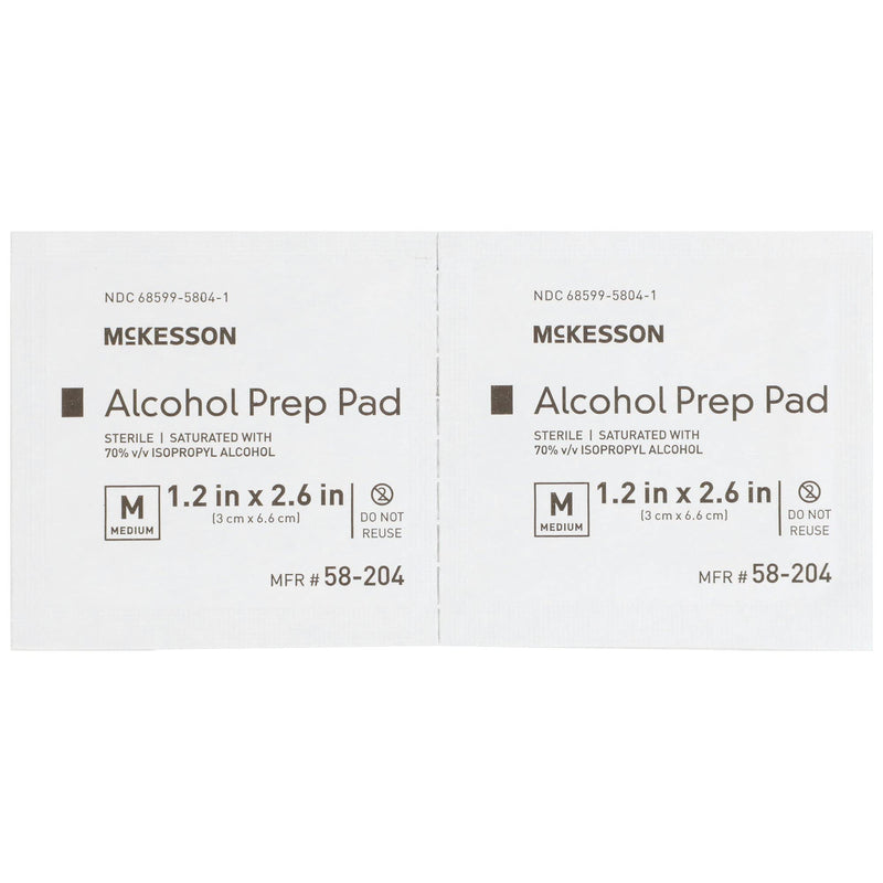 McKesson Alcohol Prep Pads [Pack of 200] 70% Isopropyl, Individually Wrapped Wipes, Sterile, Medical-Grade, First Aid, Medium 1 Count (Pack of 200)