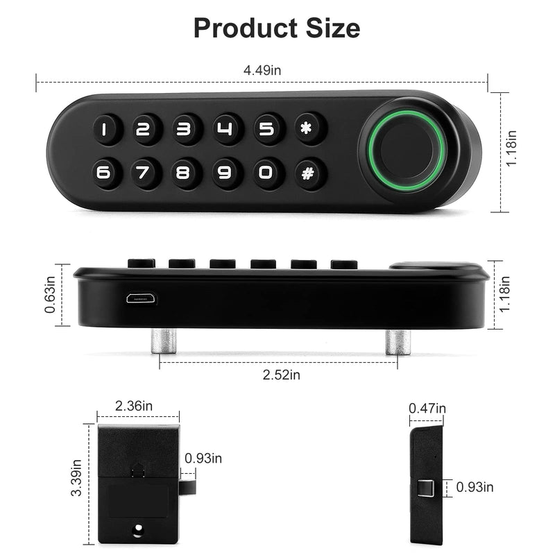 Fingerprint Cabinet Lock, Smart Biometric Password Lock With USB Key, Keyless Hidden File Drawer Wardrobe, Child Safety, DIY Wooden Furniture Privacy for Home Office Horizontal