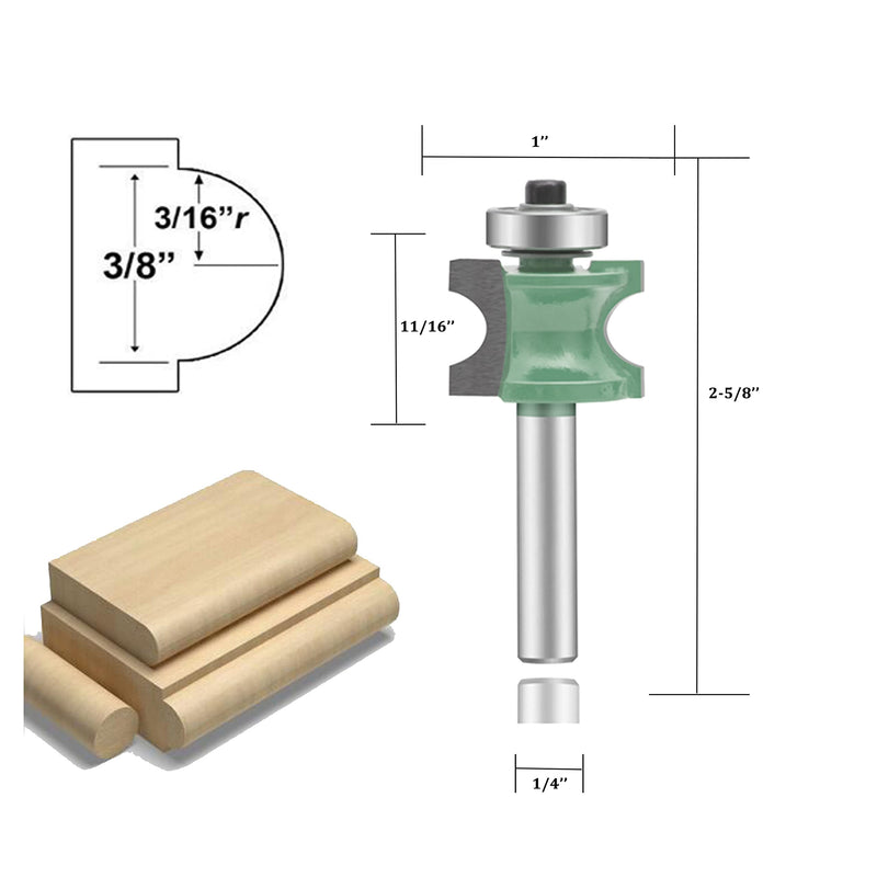 OLETBE 5 PCS Router Bit Set, 1/4-Inch Shank Round Over Panel Cabinet Door Rail and Stile Router Bits, Woodworking Wood Cutter, Wood Carbide Groove Tongue Milling Tool (Green) ST-B2