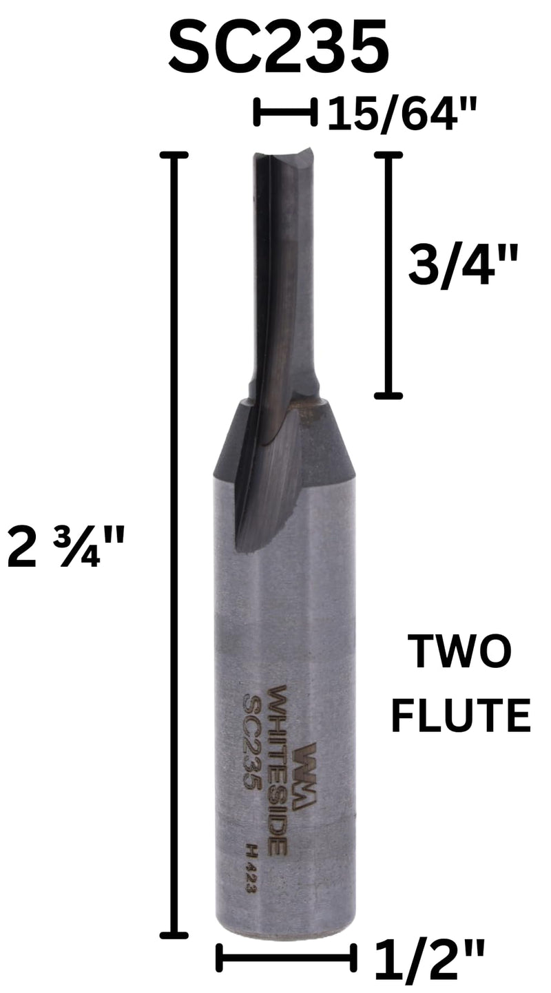 Whiteside Router Bits SC235 Standard Straight Bit with Solid Carbide 15/64-Inch Cutting Diameter and 3/4-Inch Cutting Length