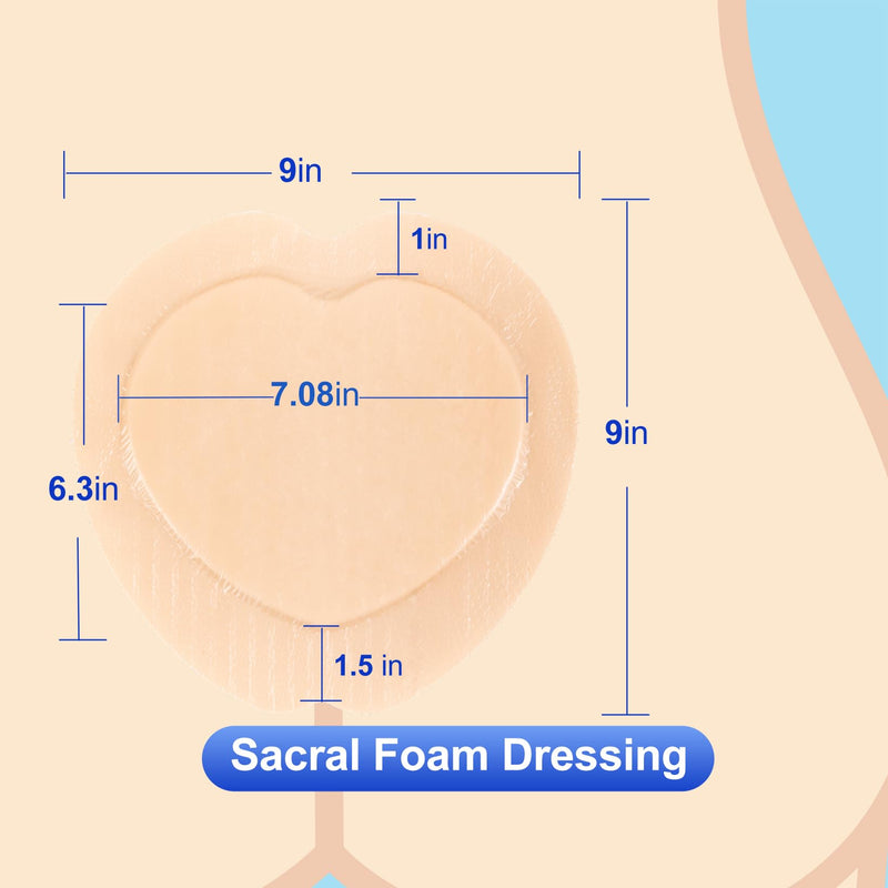 Sacral Foam Dressing 9"x9" - Border Sacrum Bandage for Bed Sores Pressure, Silicone Adhesive Wound Dressing Pads for Large Wound, HSA FSA Eligible, 5 Pcs 9" x 9" (5 PCS)