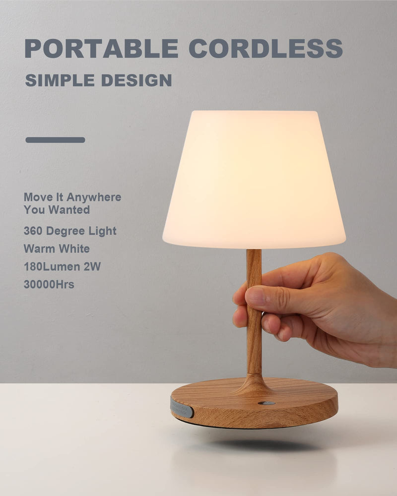 Outdoor Battery Operated Table Lamp Waterproof, 4000mAh Cordless Rechargeable, Touch Dimmable Desk Lamp, LED Night Light for Patio Camping Restaurant Home, H9.6in, Wood Grain 9.6in