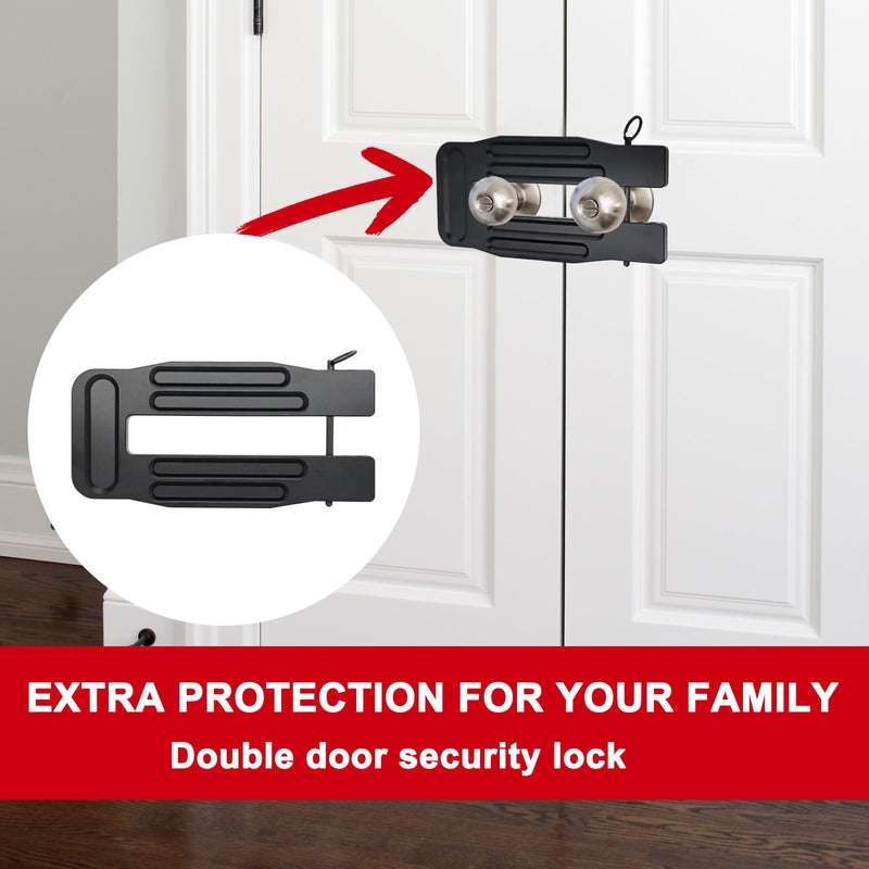 French Door Lock Childproof | Adjustable Double Door Reinforcement Lock for French Doors Home Security | Add High Security to Prevent Home Unauthorized Entry | Unibody Aluminum Construction, Black