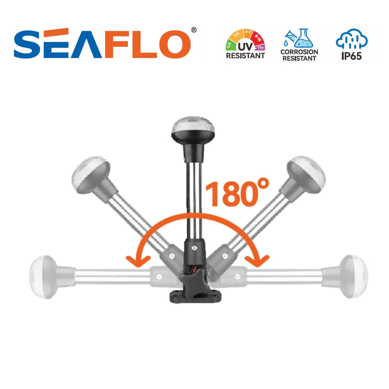 SEAFLO 02 Series All-Around LED Pole Navigation Light- 2 NM, 24" Height, 12-24V, 1.5 W, Plug-In Mount, For Boats Up to 65 FT (20 M), CE & RoHs Certified (Adjustable mount, 12”) 12" Adjustable mount