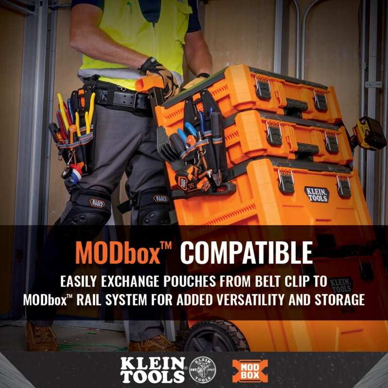 Klein Tools 55834MB MODbox Tool Pouch, Electrician Pouch, Quickly Attach and Release from Tool Belts and MODBox Rail System 161-inches Wide 6-Pocket Pouch