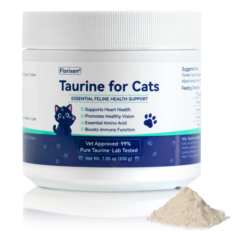 Taurine for Cats, Cat Taurine Supplement for Heart, Vision, Coat Support, Easy to Mix in Food, Unflavored Taurine Powder for All Ages Including Kittens – 200g(7 oz)