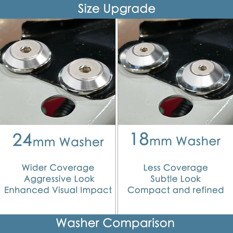 M6 24mm Washer Bolt Kit for Fender Flares Widebody Silver | 24-set · engine bay dress-up · bumpers · mud flaps · 4mm thick · bolts + rivet nuts · rubber spacers · CNC machined M6