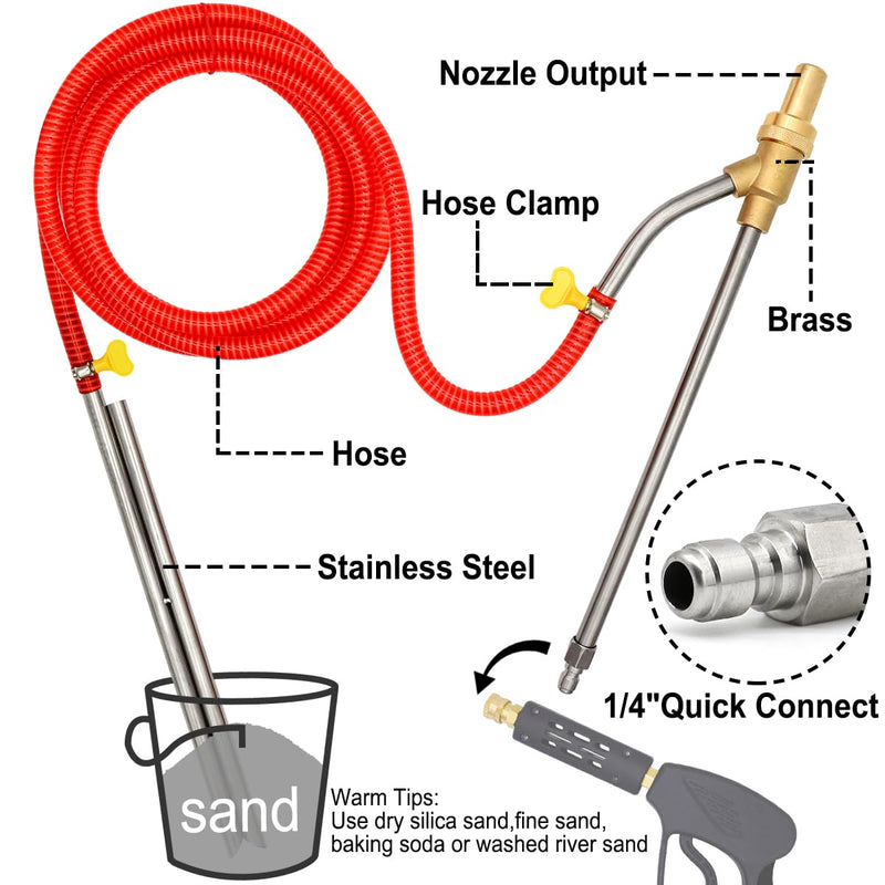 Pressure Washer Sandblasting Kit, 5000 PSI Wet Sandblaster Attachment, Power Washer Sandblasting with Replacement Ceramics Nozzle, 1/4 Inch Quick Disconnect Sandblasting Kit