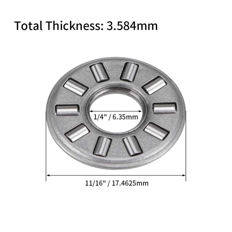 uxcell TC411 Thrust Needle Roller Bearings with Washers 1/4" Bore 11/16" OD 5/64" Width 5pcs 1/4"x11/16"x5/64"