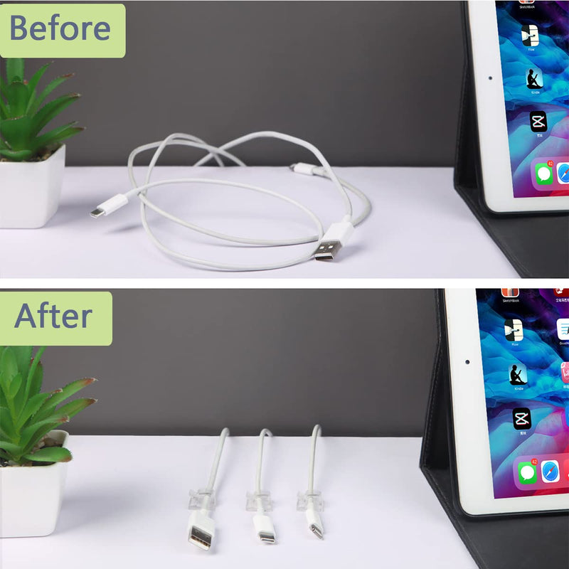 60PCS Cable Clips, KGROTE Outdoor Wire Clips Adhesive Cable Hooks Cord Organizer Holder Christmas Light Clips for Desk, Wall Cable Management, String Lights, Fairy Lights, Decorations Hanging - Clear Small-60PCS