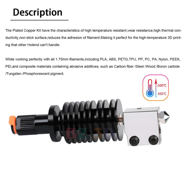 Vyper All Metal Hotend Plated Copper Kit,Upgrade High Temperature 500℃ Plated Copper Heater Block,Nozzle 0.4mm,Bi-Metal Heatbreak for Vyper,Kobra Max,Kobra Plus Volcano V5 J-Head Hotend.
