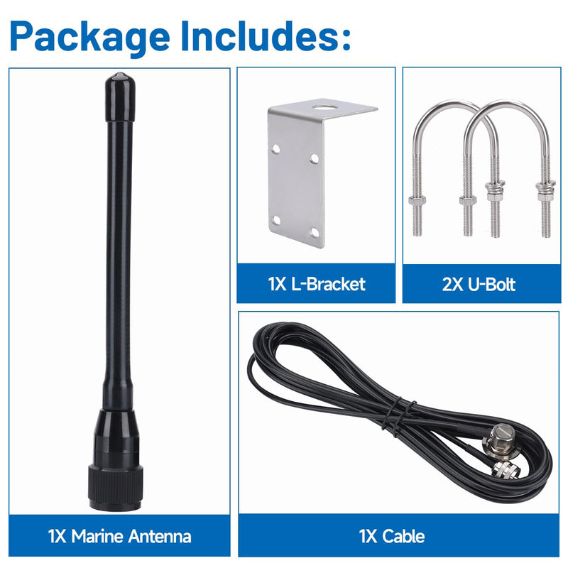 VHF Marine Radio Antenna VHF Antennas 156-163MHz Waterproof Boat Stubby Antenna with 16.4ft RG-58U Coaxial Cable,L Mount Bracket,U Bolt,PL-259 Connector for Yacht Sailboat Eifagur