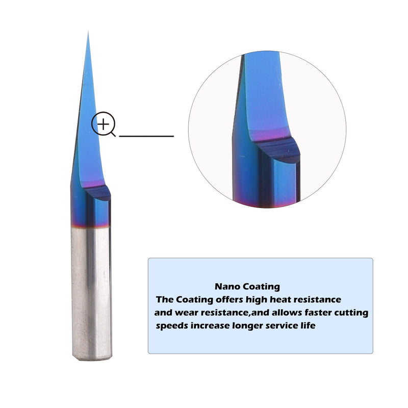 VIC027 CNC Router Bits 15&30 Degree Engraving Bits 0.005" Tip with 1/4 Shank Nano Blue Coat Solid Carbide V Groove Router Bit for Signmaking Carving (15&30 Deg 0.005" Tip 1/4" S*2" OVL, 2) 15& 30deg 0.005" Tip 1/4"S×2"OVL
