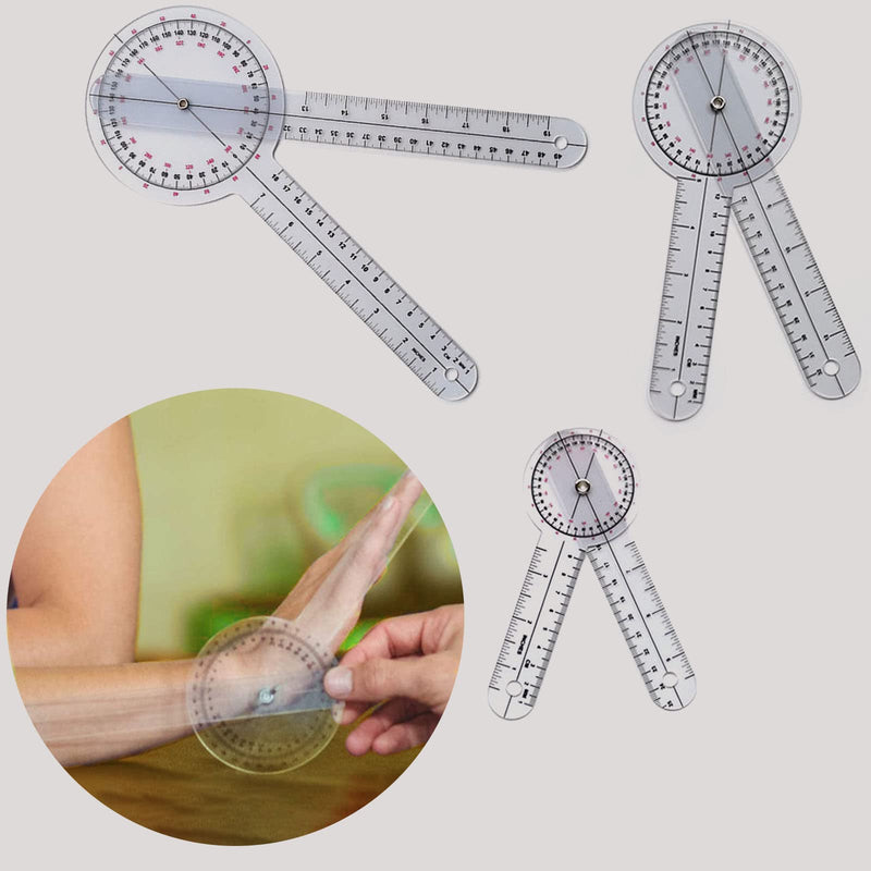 Goniometer Set of 6 with Bag,360°Goniometer Set-Including 6/8/12 inch Goniometer, 8 inch Spinal Goniometer, 6 inch 180°Goniometer & Finger Goniometer